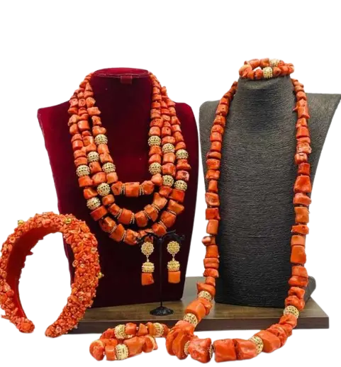 Authentic African Coral Beads, Bride Complete Set Coral Beads, Wedding Jewelry Accessories